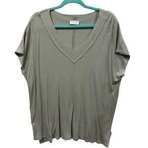 Pink Lily Womens Sage Green Waffle Knit V-Neck Relaxed Top T16284C Size M